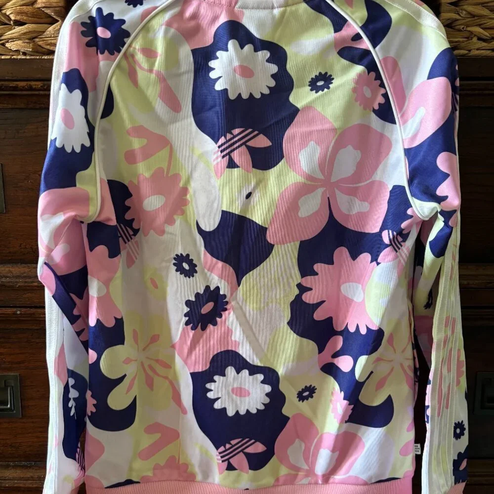 Adidas floral zip up lightweight jacket in size S